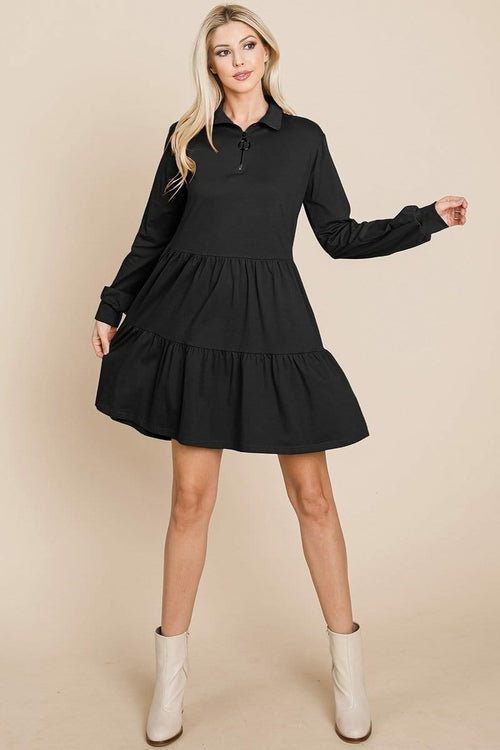 Collared Zipper Front Layered Cotton Shirt Dress | Apparel | Kitchen + Metal