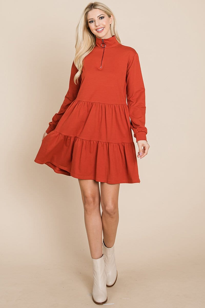Collared Zipper Front Layered Cotton Shirt Dress | Apparel | Kitchen + Metal