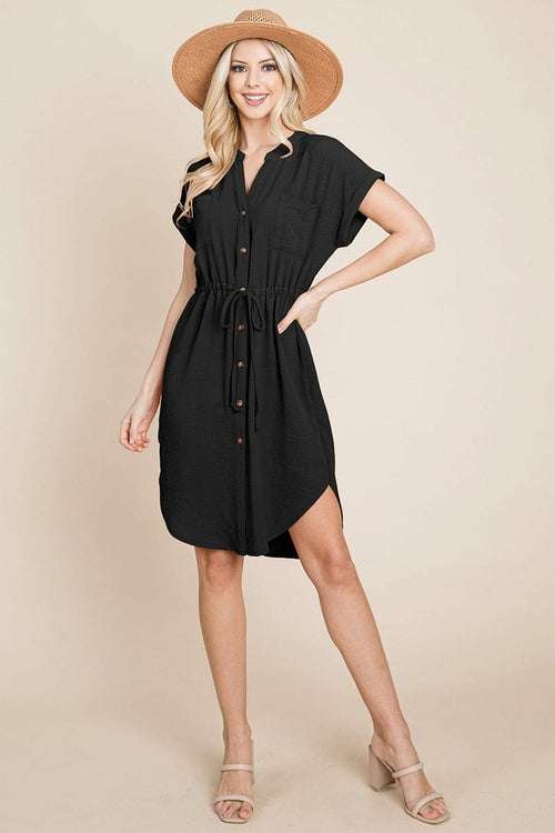 Button Down Solid Drawstring Waist Shirt Dress | Apparel | Kitchen + Metal
