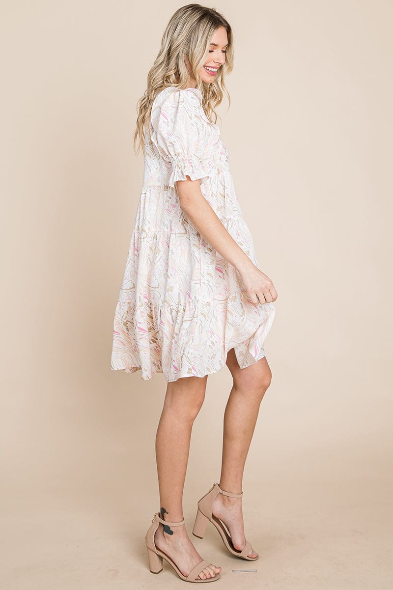 Printed Ruffle Short Sleeve Tiered Swing Dress | Apparel | Kitchen + Metal