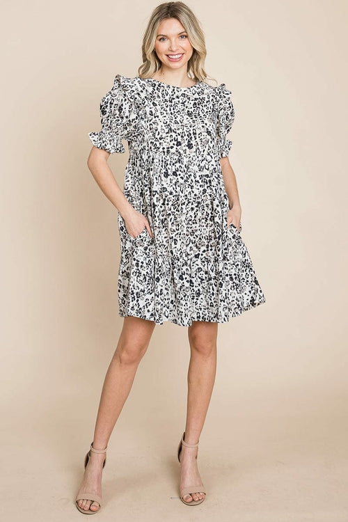 Printed Ruffle Short Sleeve Tiered Swing Dress | Apparel | Kitchen + Metal