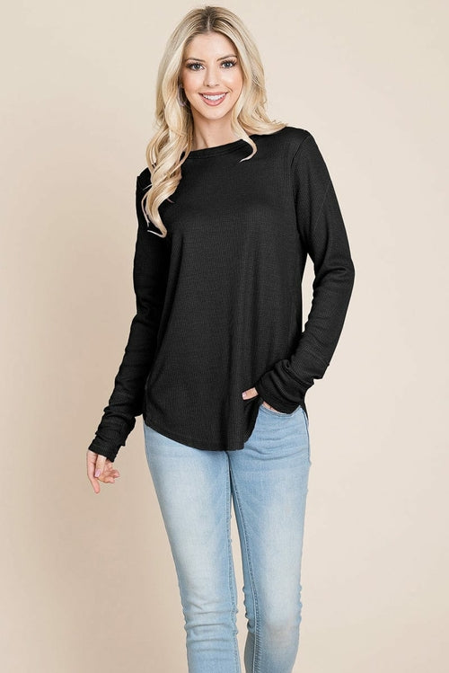 Casual Comfy Knit Waffle Pullover Raw Edge Tops | Apparel | Kitchen + Metal