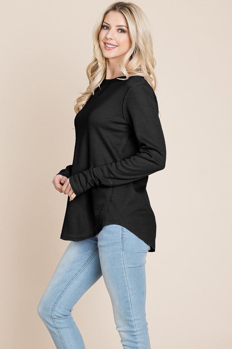 Casual Comfy Knit Waffle Pullover Raw Edge Tops | Apparel | Kitchen + Metal