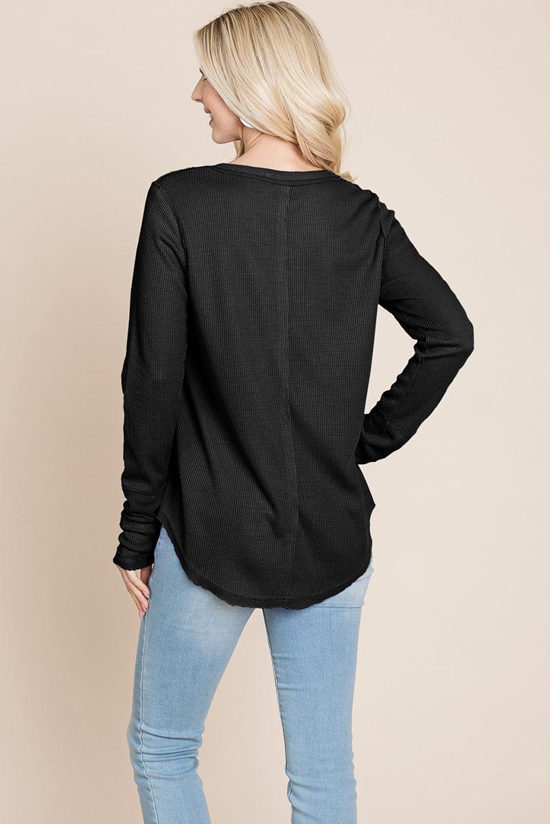Casual Comfy Knit Waffle Pullover Raw Edge Tops | Apparel | Kitchen + Metal