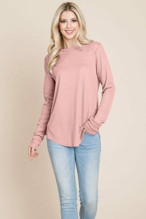 Casual Comfy Knit Waffle Pullover Raw Edge Tops | Apparel | Kitchen + Metal