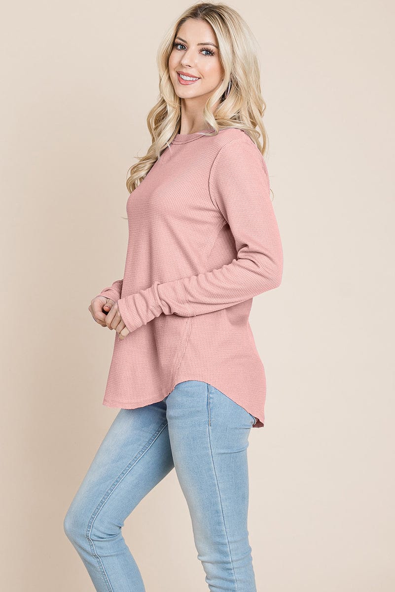 Casual Comfy Knit Waffle Pullover Raw Edge Tops | Apparel | Kitchen + Metal