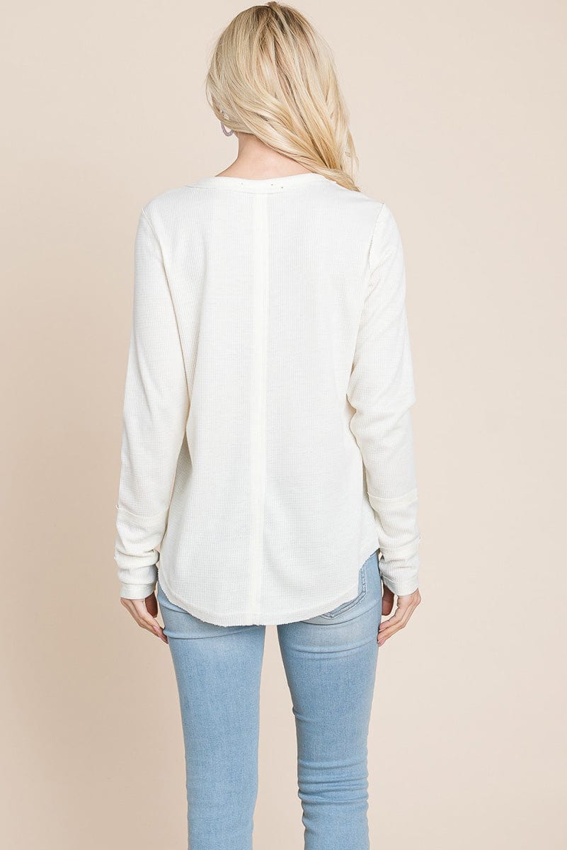 Casual Comfy Knit Waffle Pullover Raw Edge Tops | Apparel | Kitchen + Metal