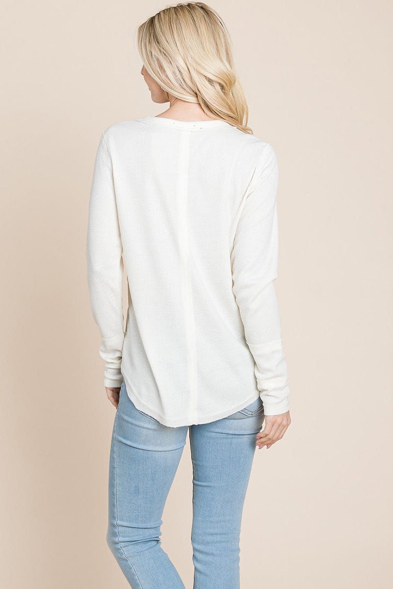 Casual Comfy Knit Waffle Pullover Raw Edge Tops | Apparel | Kitchen + Metal