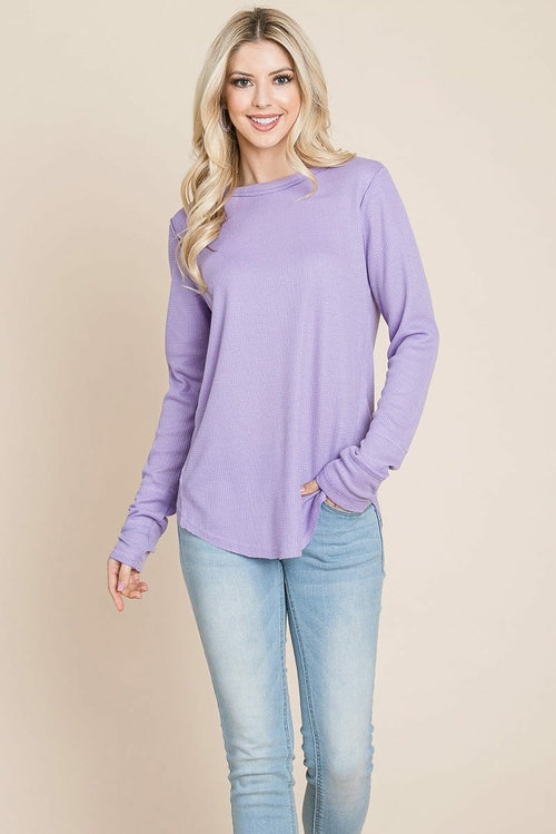 Casual Comfy Knit Waffle Pullover Raw Edge Tops | Apparel | Kitchen + Metal