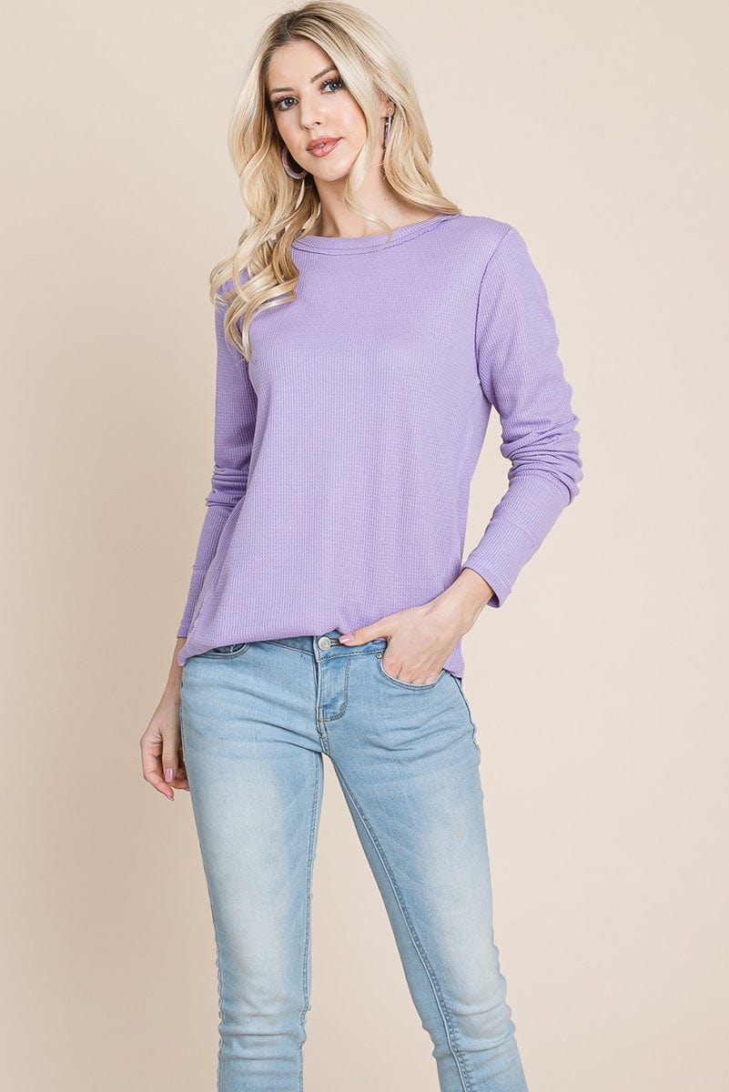 Casual Comfy Knit Waffle Pullover Raw Edge Tops | Apparel | Kitchen + Metal