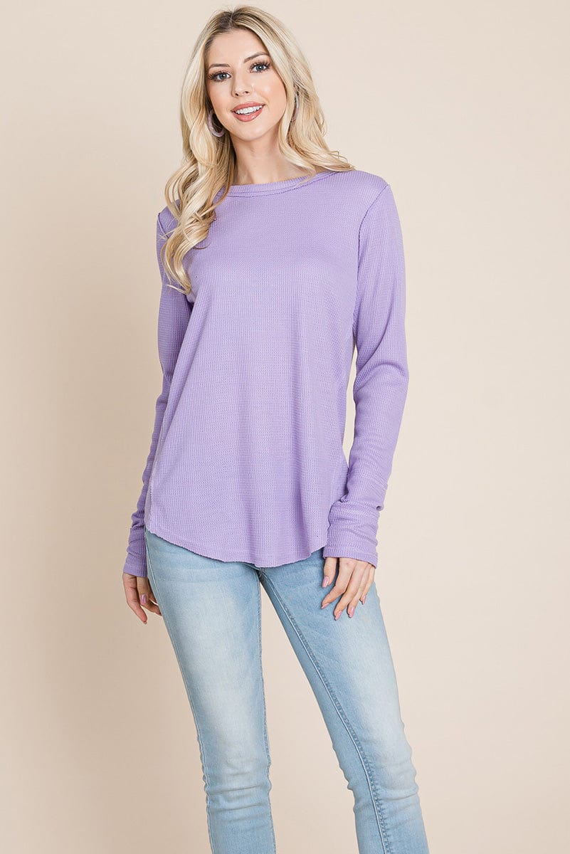 Casual Comfy Knit Waffle Pullover Raw Edge Tops | Apparel | Kitchen + Metal