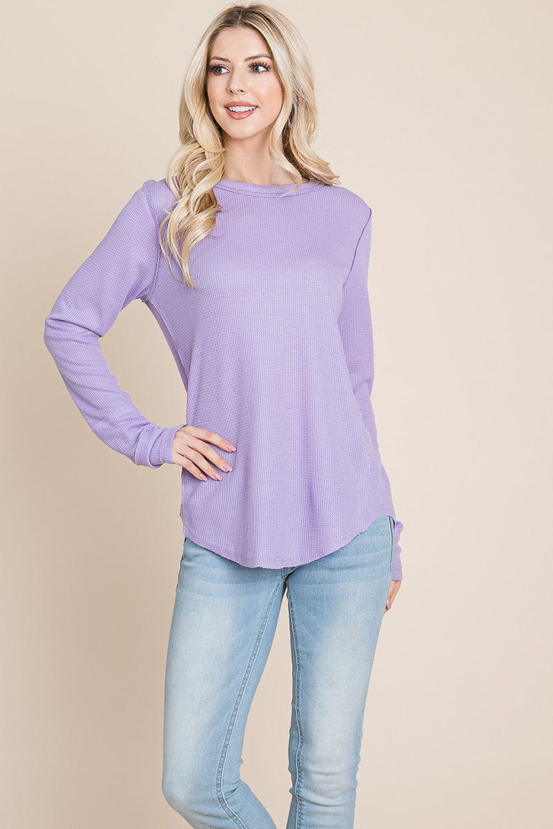 Casual Comfy Knit Waffle Pullover Raw Edge Tops | Apparel | Kitchen + Metal