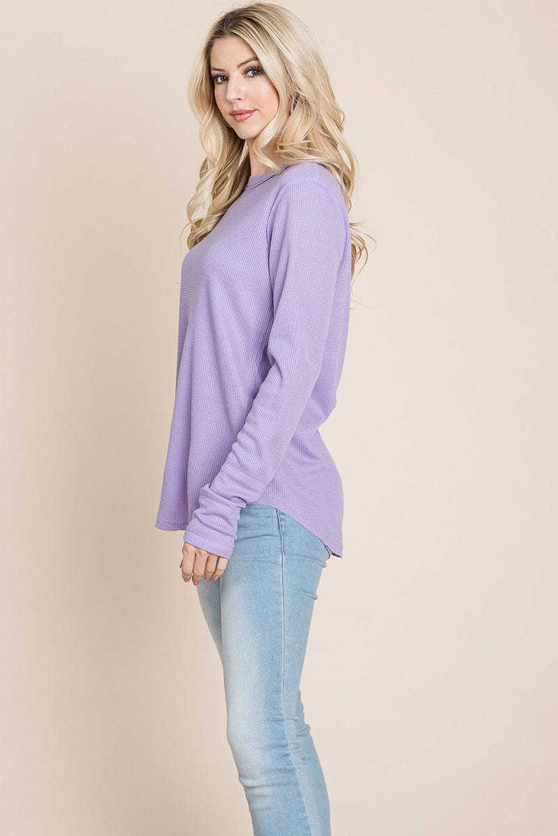 Casual Comfy Knit Waffle Pullover Raw Edge Tops | Apparel | Kitchen + Metal