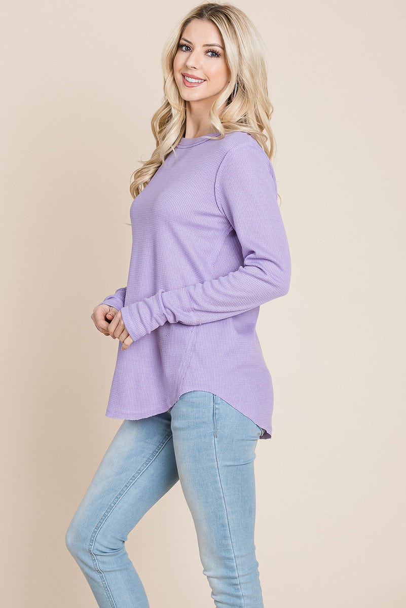 Casual Comfy Knit Waffle Pullover Raw Edge Tops | Apparel | Kitchen + Metal