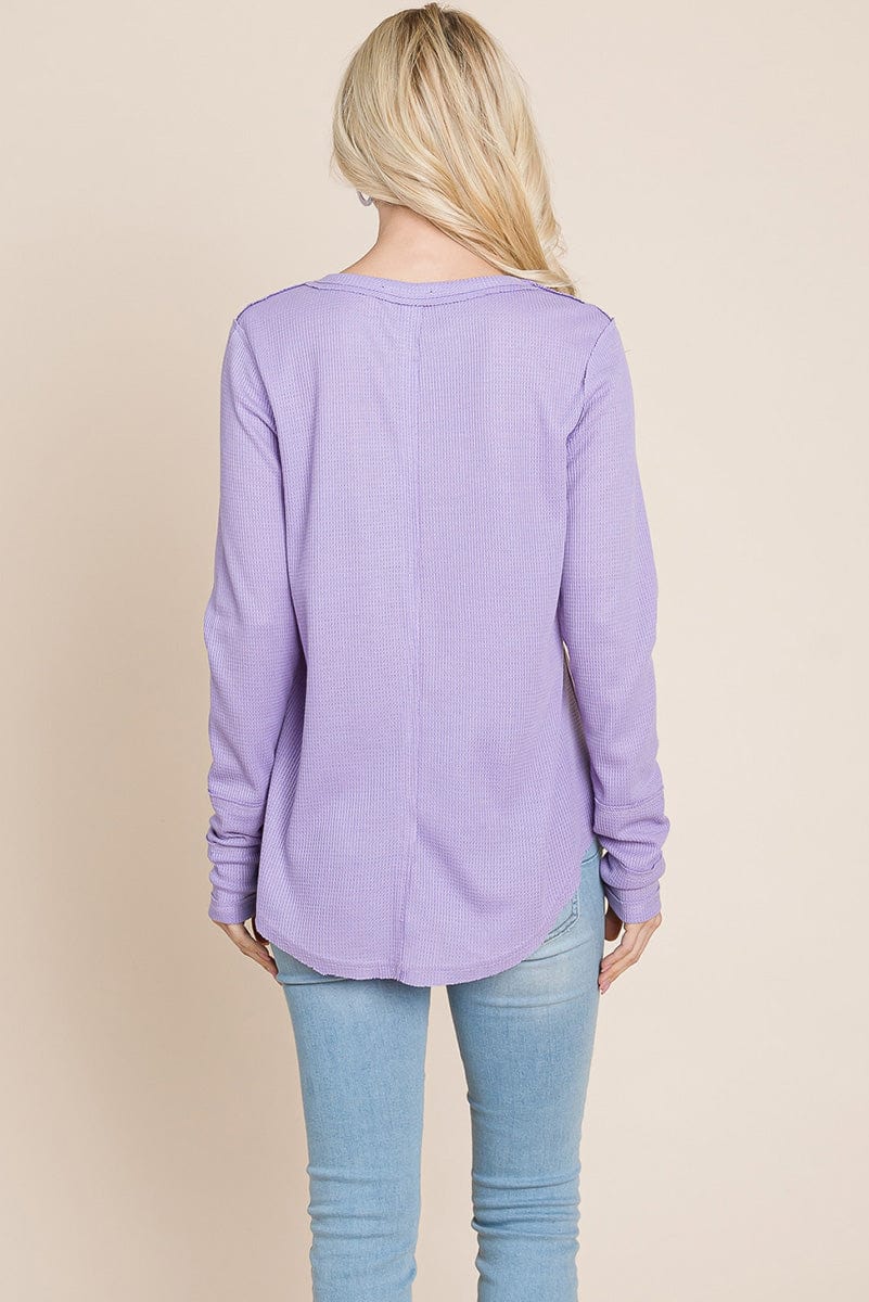 Casual Comfy Knit Waffle Pullover Raw Edge Tops | Apparel | Kitchen + Metal