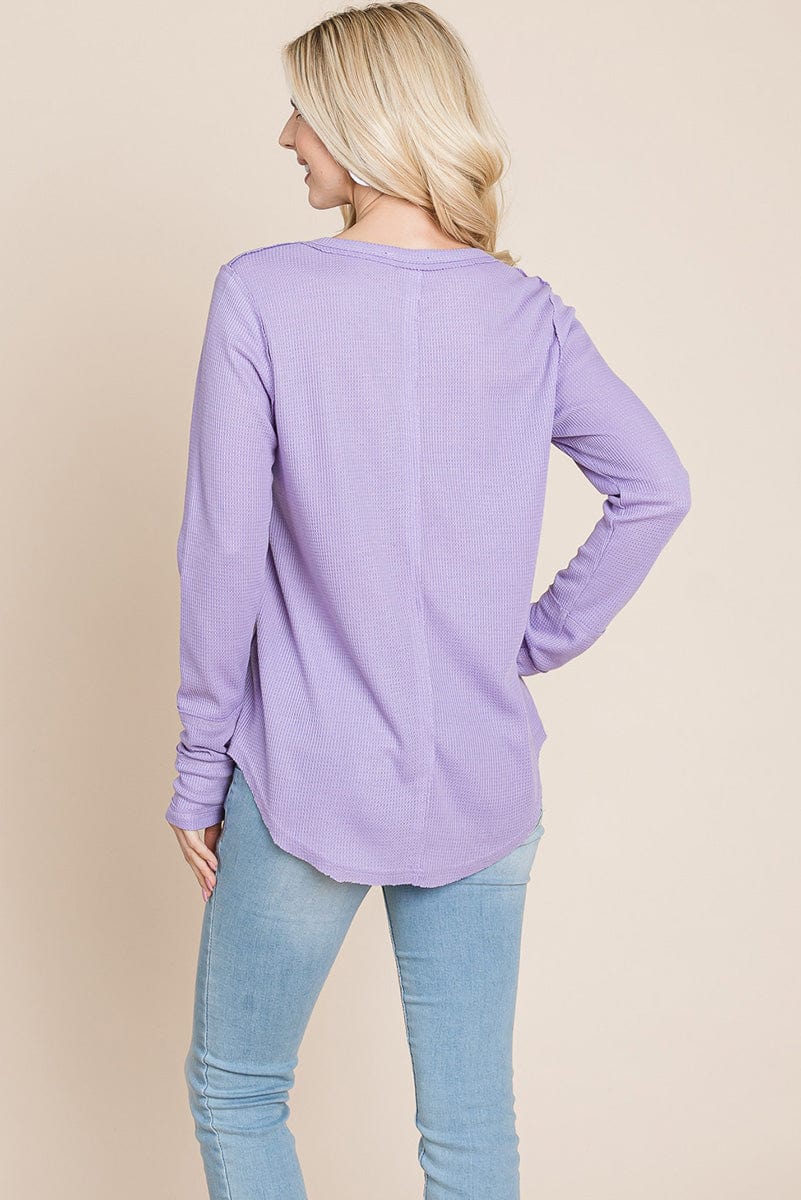 Casual Comfy Knit Waffle Pullover Raw Edge Tops | Apparel | Kitchen + Metal