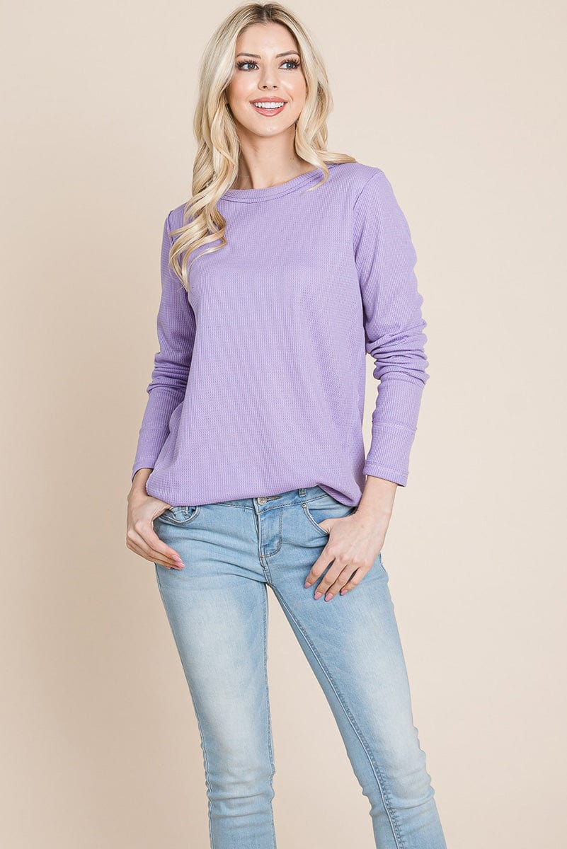 Casual Comfy Knit Waffle Pullover Raw Edge Tops | Apparel | Kitchen + Metal