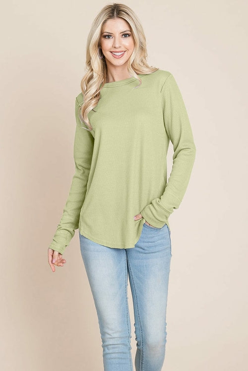 Casual Comfy Knit Waffle Pullover Raw Edge Tops | Apparel | Kitchen + Metal
