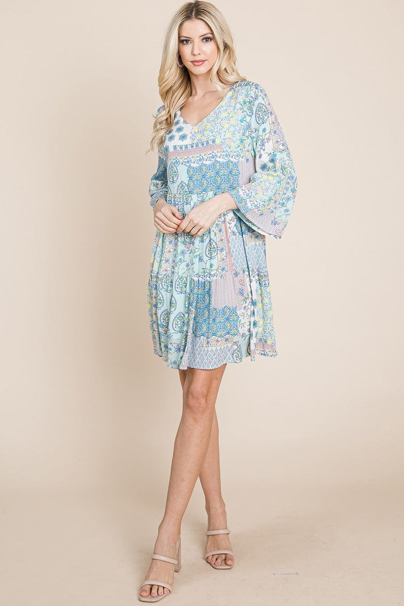 3/4 Sleeve Pleated Floral Flowy Boho Swing Dresses | Apparel | Kitchen + Metal