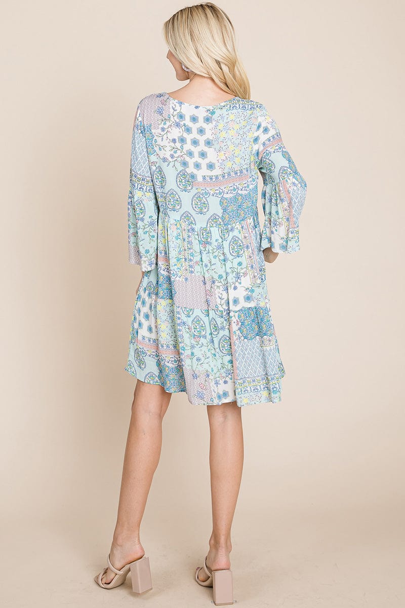 3/4 Sleeve Pleated Floral Flowy Boho Swing Dresses | Apparel | Kitchen + Metal