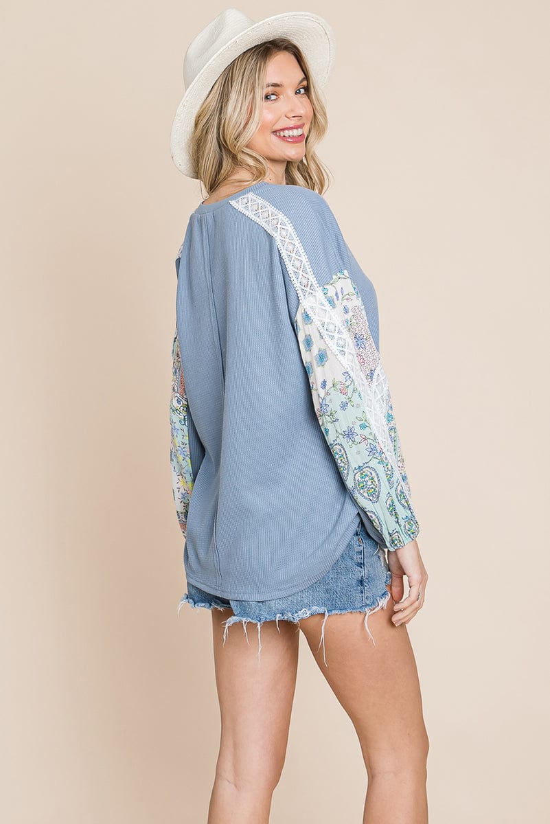 Contrasting Blossom Sleeve Waffle Knit Tops | Apparel | Kitchen + Metal