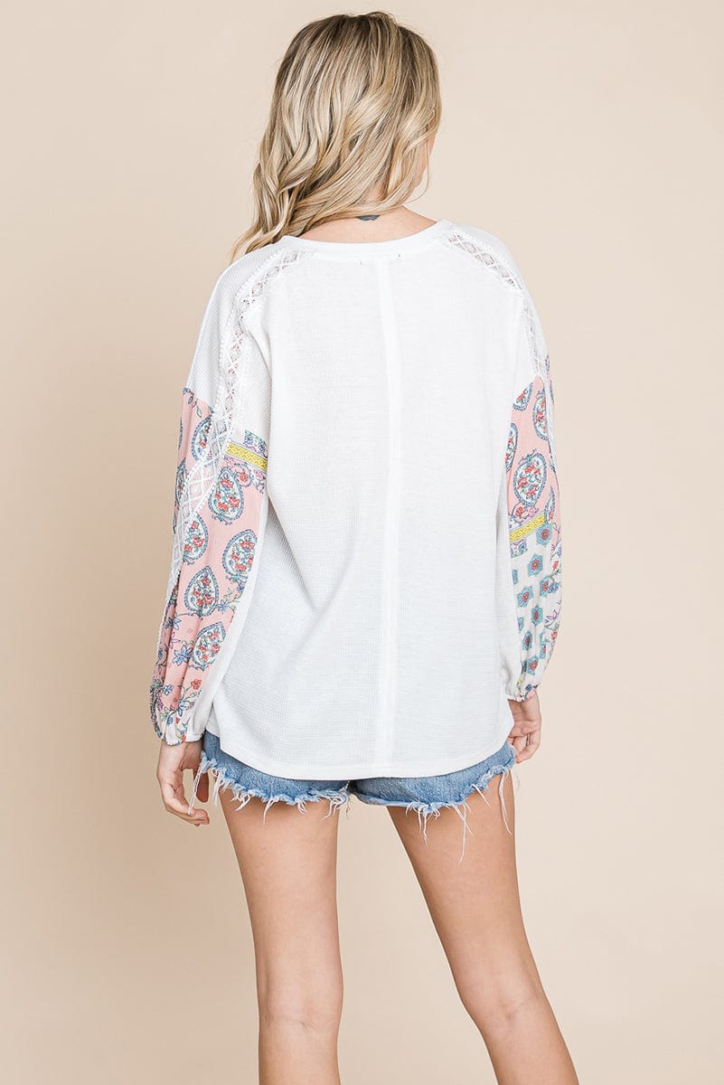 Contrasting Blossom Sleeve Waffle Knit Tops | Apparel | Kitchen + Metal
