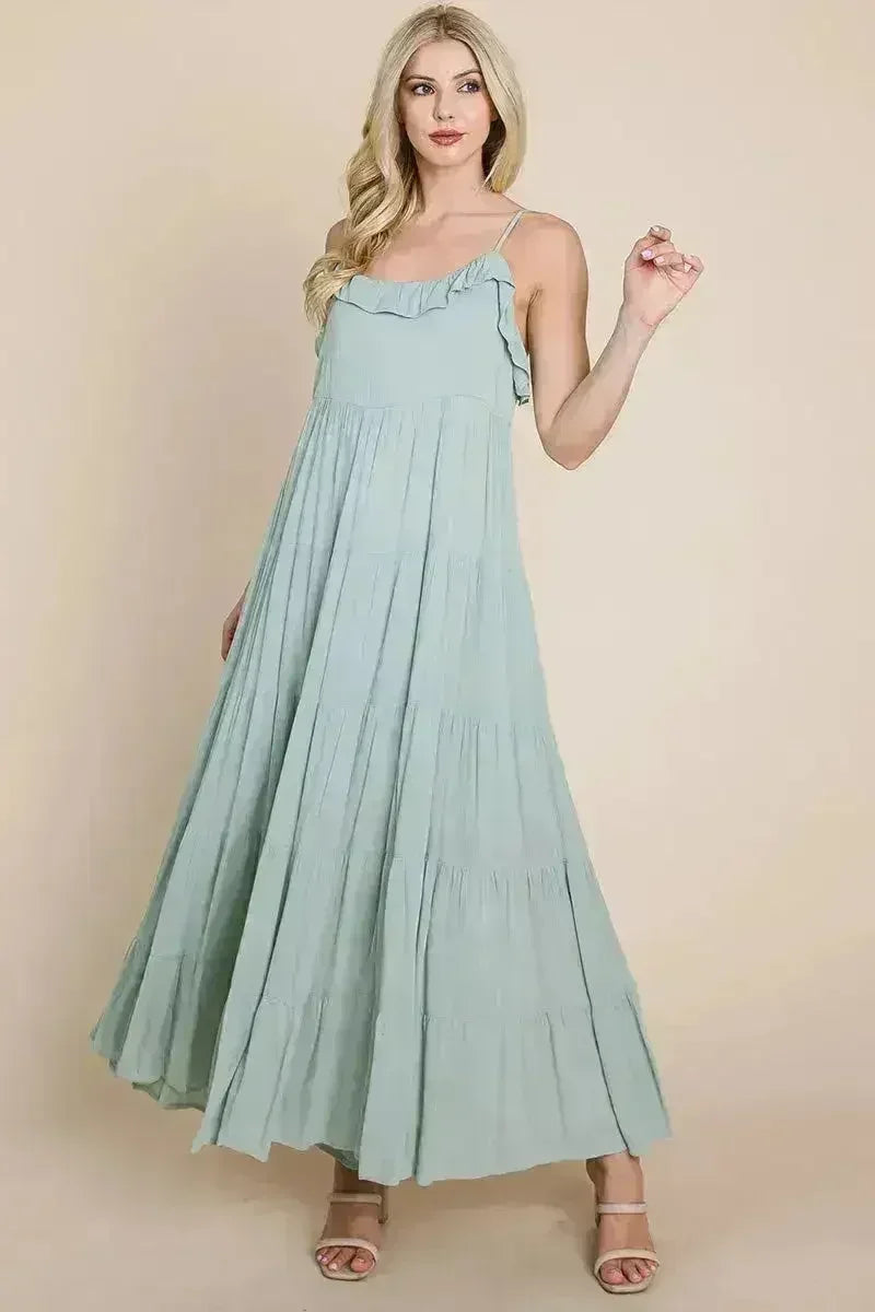 Tiered Tie Strap Cami Maxi Dress