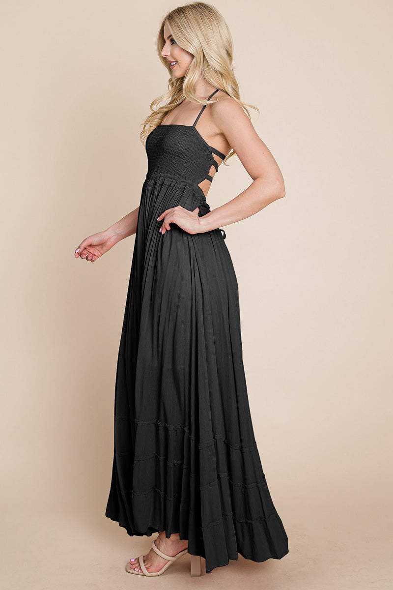 Smocked Flowy Boho Pleated Backless Maxi Dress | Apparel | Kitchen + Metal