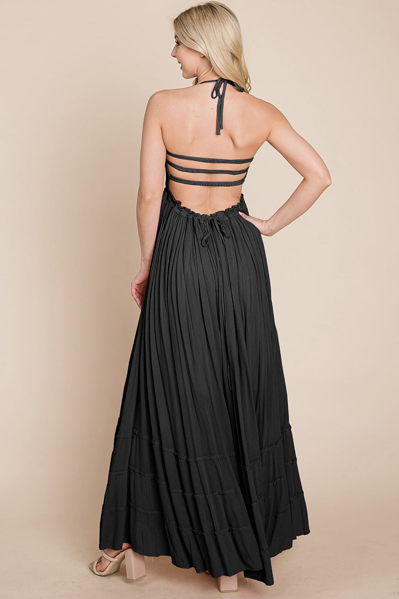 Smocked Flowy Boho Pleated Backless Maxi Dress | Apparel | Kitchen + Metal