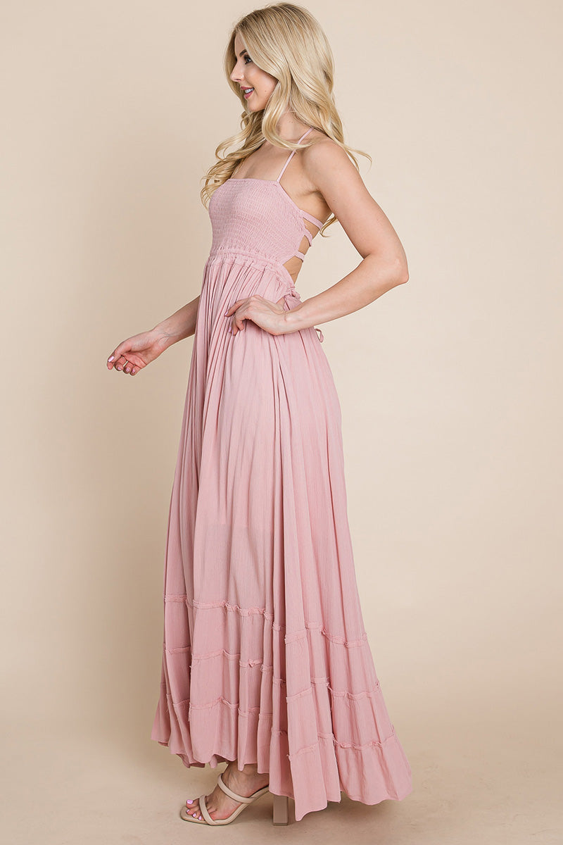 Smocked Flowy Boho Pleated Backless Maxi Dress | Apparel | Kitchen + Metal
