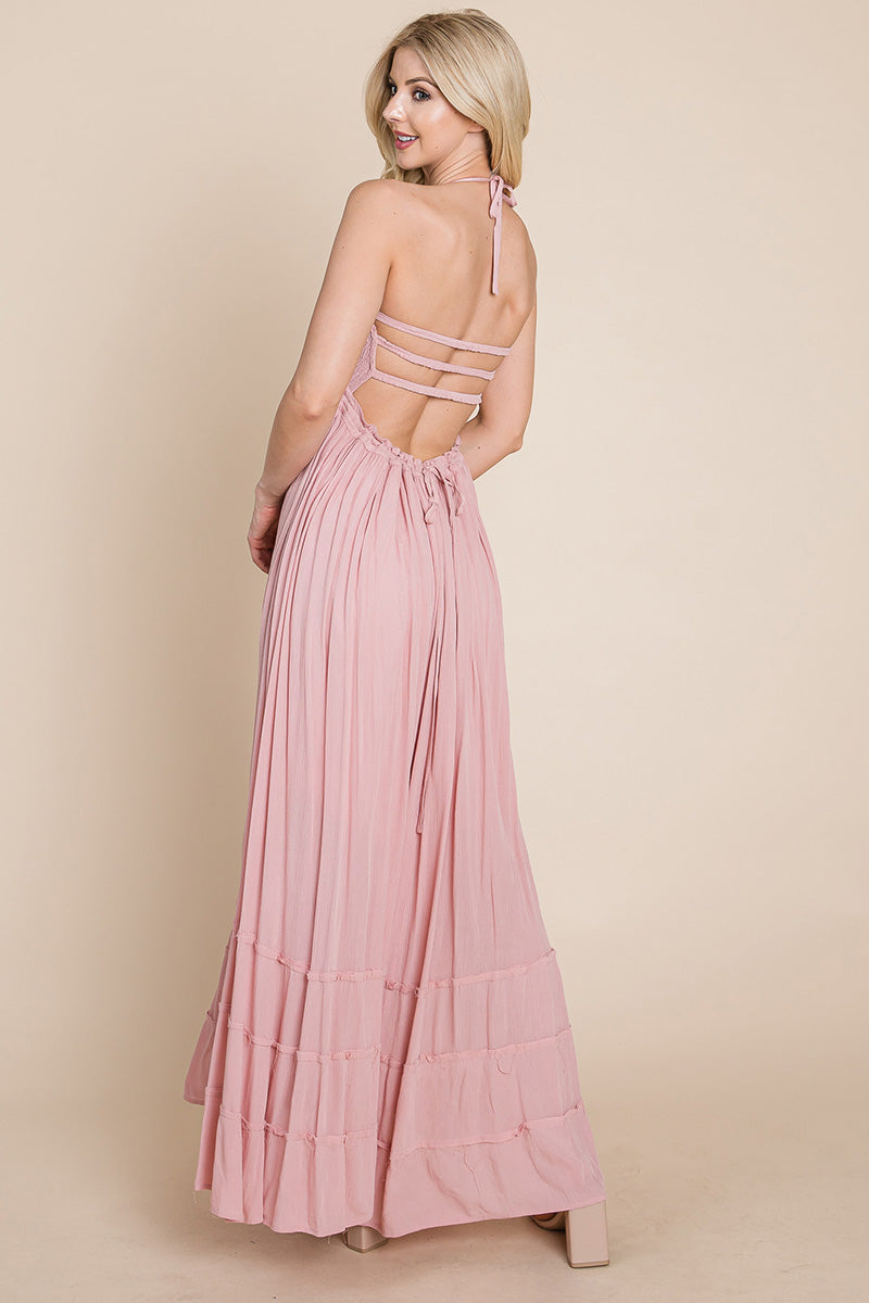 Smocked Flowy Boho Pleated Backless Maxi Dress | Apparel | Kitchen + Metal