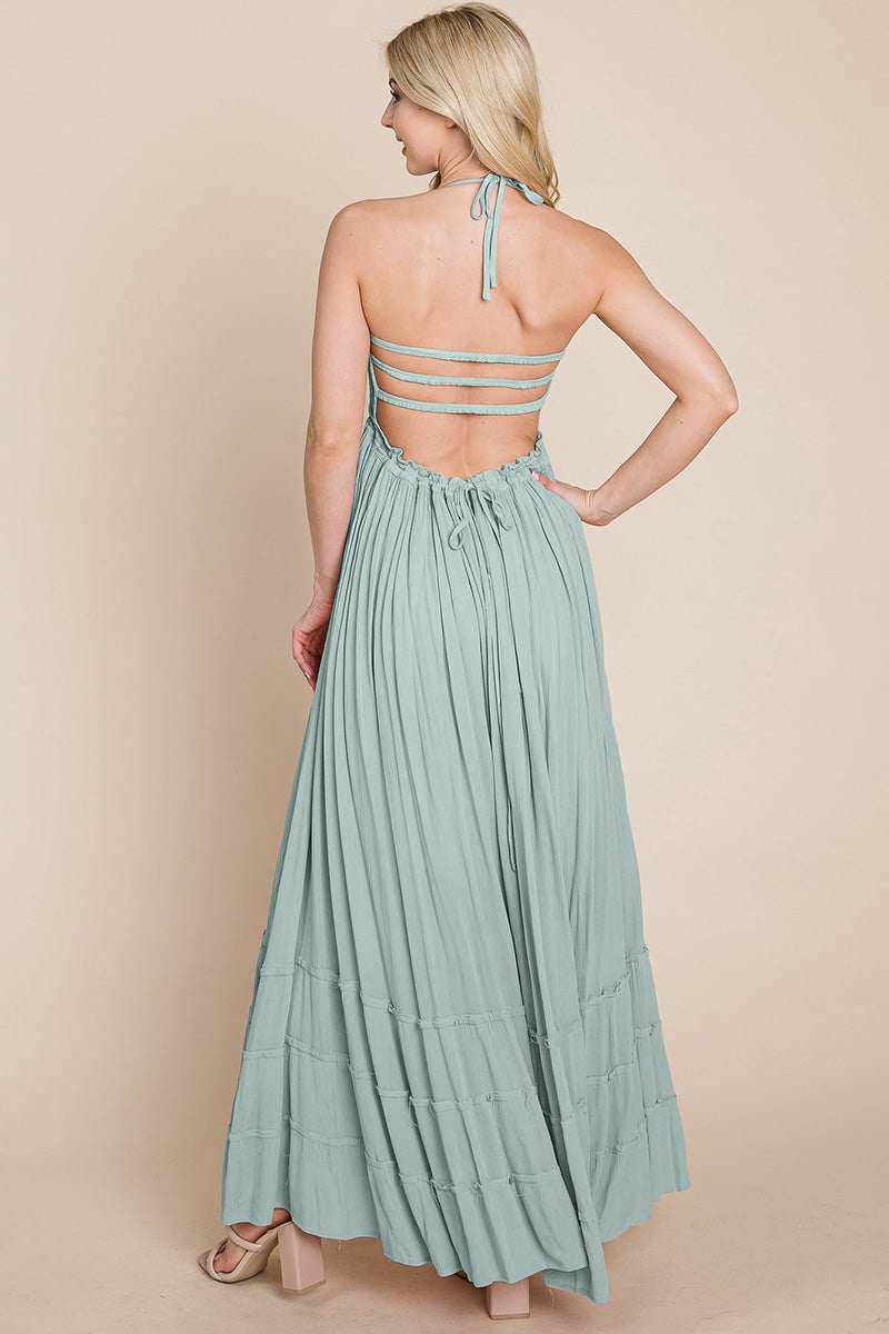 Smocked Flowy Boho Pleated Backless Maxi Dress | Apparel | Kitchen + Metal