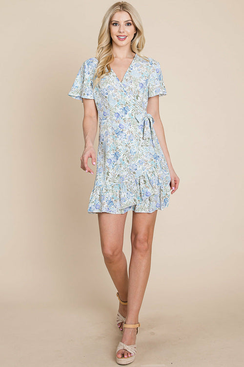 Floral Ruffled Asymmetrical Hem Wrap Dress | Apparel | Kitchen + Metal