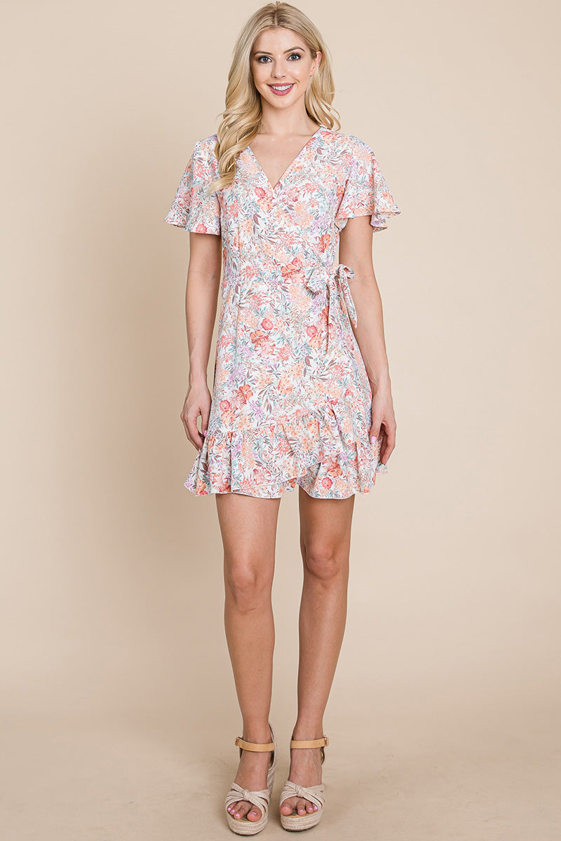 Floral Ruffled Asymmetrical Hem Wrap Dress | Apparel | Kitchen + Metal
