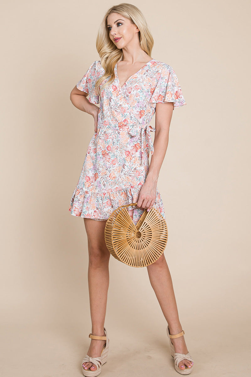 Floral Ruffled Asymmetrical Hem Wrap Dress | Apparel | Kitchen + Metal