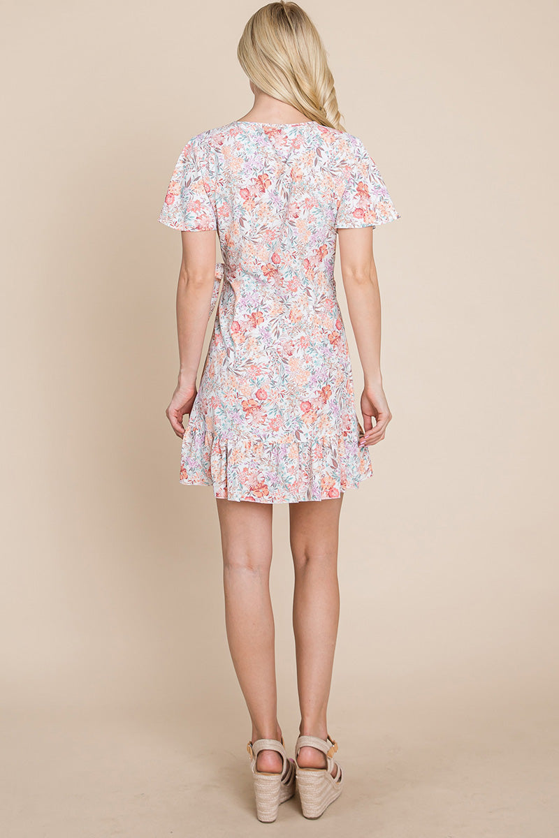 Floral Ruffled Asymmetrical Hem Wrap Dress | Apparel | Kitchen + Metal