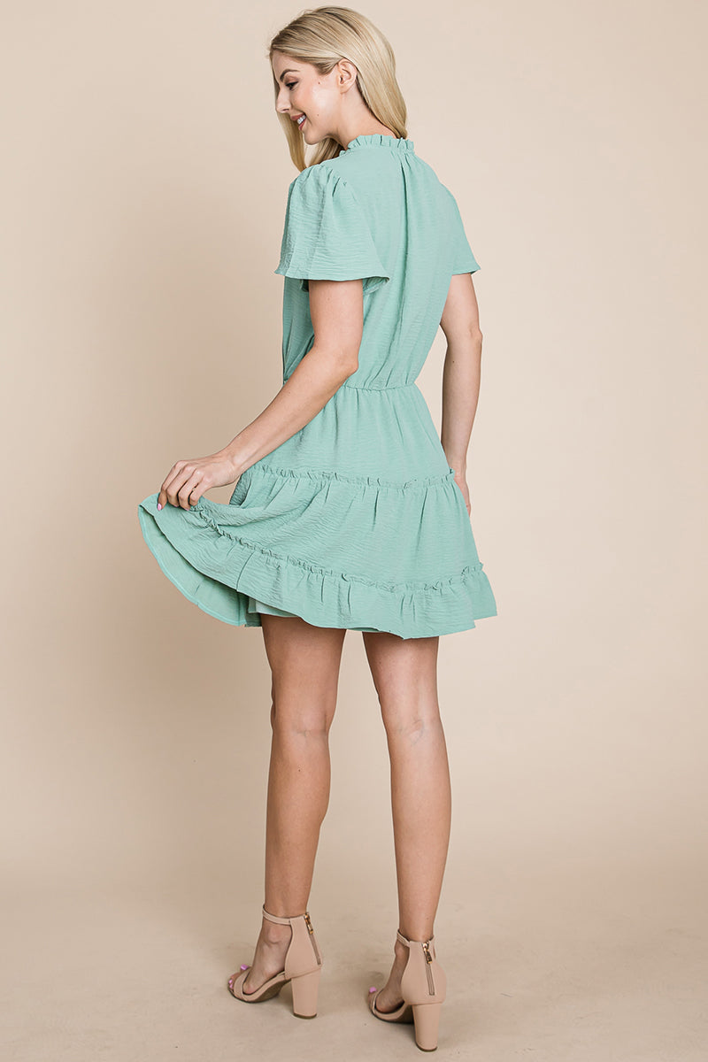 Tiered tie V neck Flutter Sleeve Flowy Tunic Dress | Apparel | Kitchen + Metal