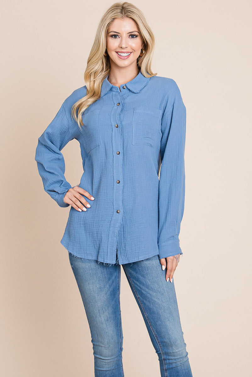 Textured Cotton Raw Edge Gauze Blouse Tops Shirts | Apparel | Kitchen + Metal