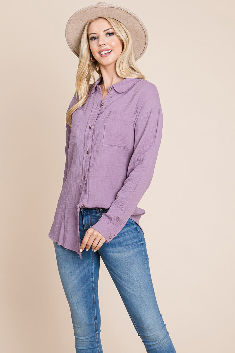 Textured Cotton Raw Edge Gauze Blouse Tops Shirts | Apparel | Kitchen + Metal