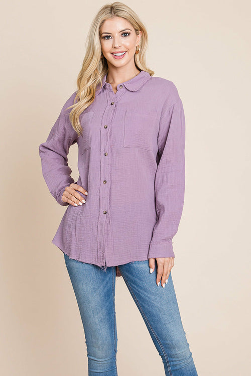 Textured Cotton Raw Edge Gauze Blouse Tops Shirts | Apparel | Kitchen + Metal