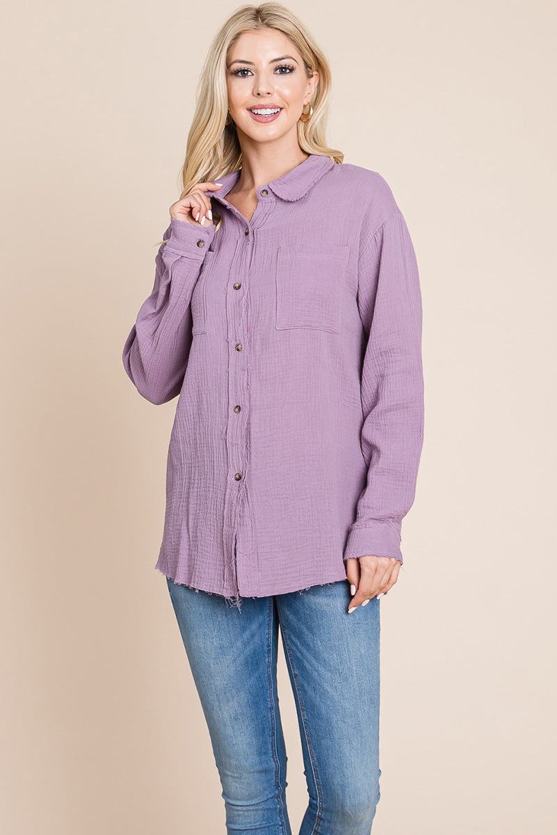 Textured Cotton Raw Edge Gauze Blouse Tops Shirts | Apparel | Kitchen + Metal