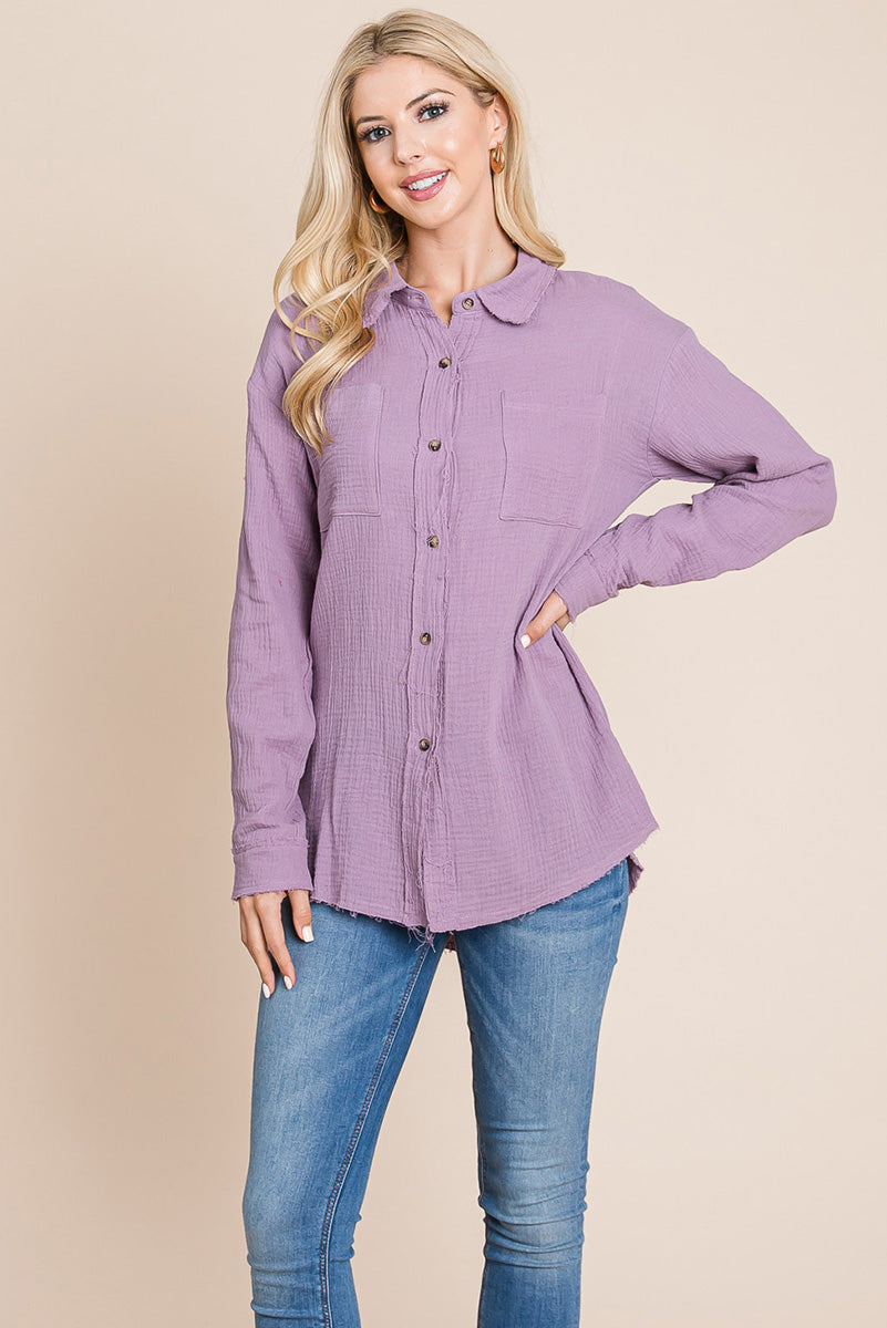 Textured Cotton Raw Edge Gauze Blouse Tops Shirts | Apparel | Kitchen + Metal