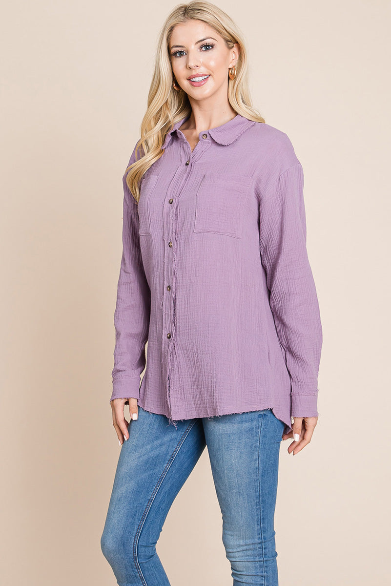 Textured Cotton Raw Edge Gauze Blouse Tops Shirts | Apparel | Kitchen + Metal