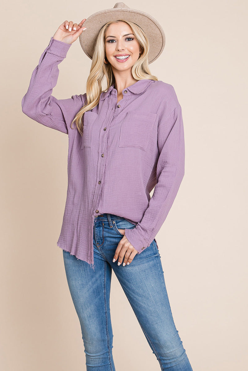 Textured Cotton Raw Edge Gauze Blouse Tops Shirts | Apparel | Kitchen + Metal