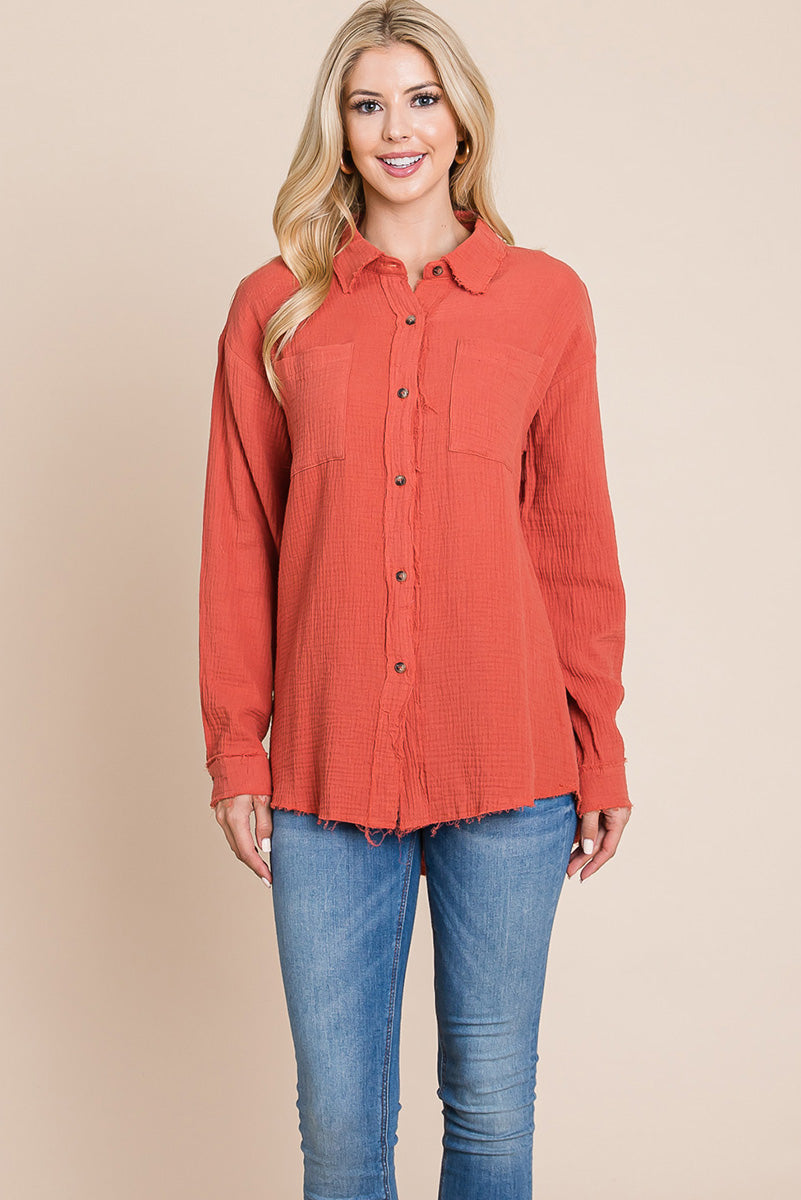 Textured Cotton Raw Edge Gauze Blouse Tops Shirts | Apparel | Kitchen + Metal