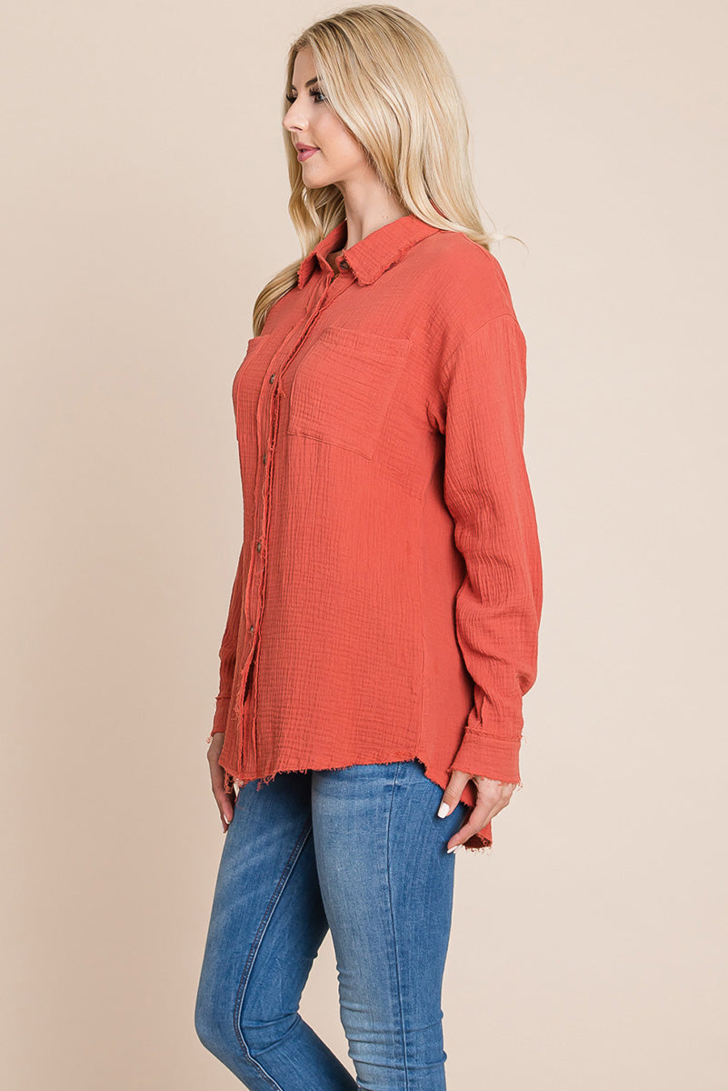 Textured Cotton Raw Edge Gauze Blouse Tops Shirts | Apparel | Kitchen + Metal