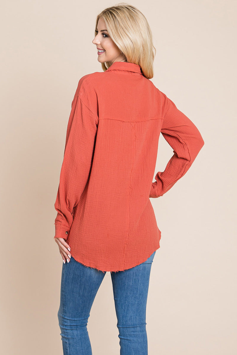 Textured Cotton Raw Edge Gauze Blouse Tops Shirts | Apparel | Kitchen + Metal