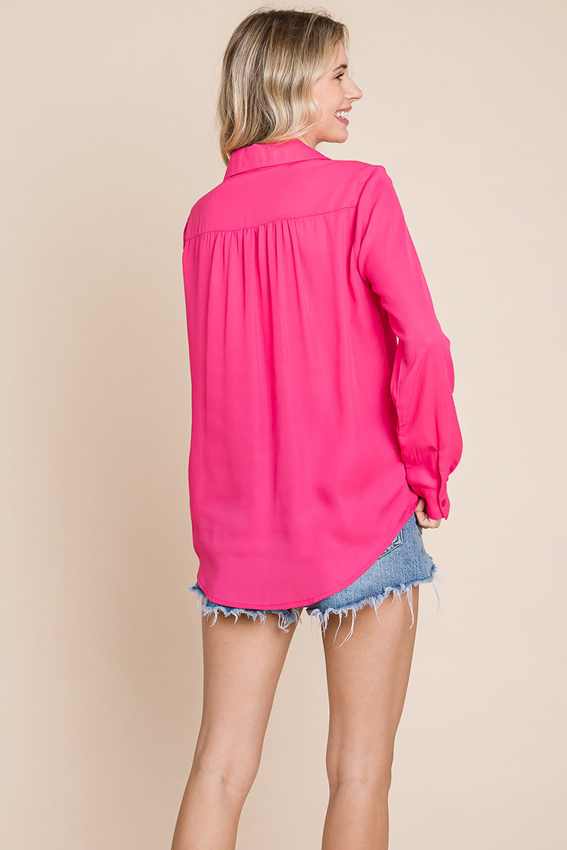 V neck Collared Pocket Detail Blouse Shirts | Apparel | Kitchen + Metal