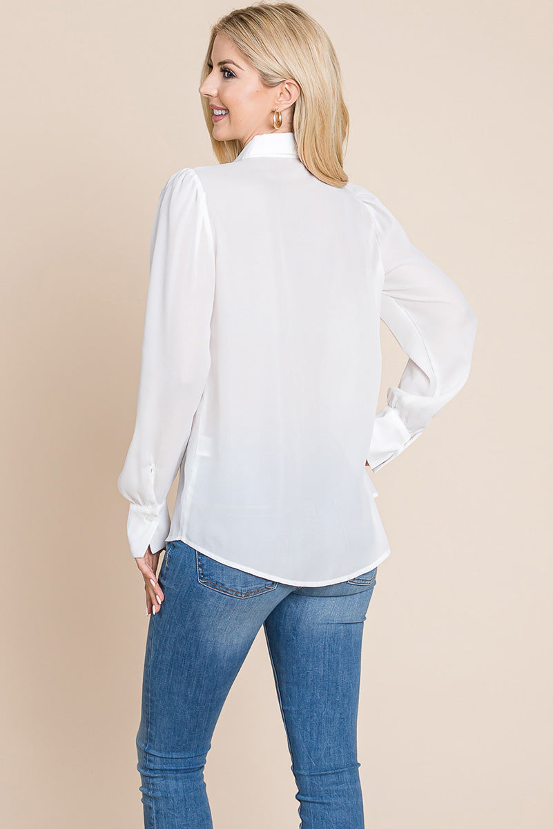 Collared Long Sleeve Pleated Detail Blouse Tops | Apparel | Kitchen + Metal