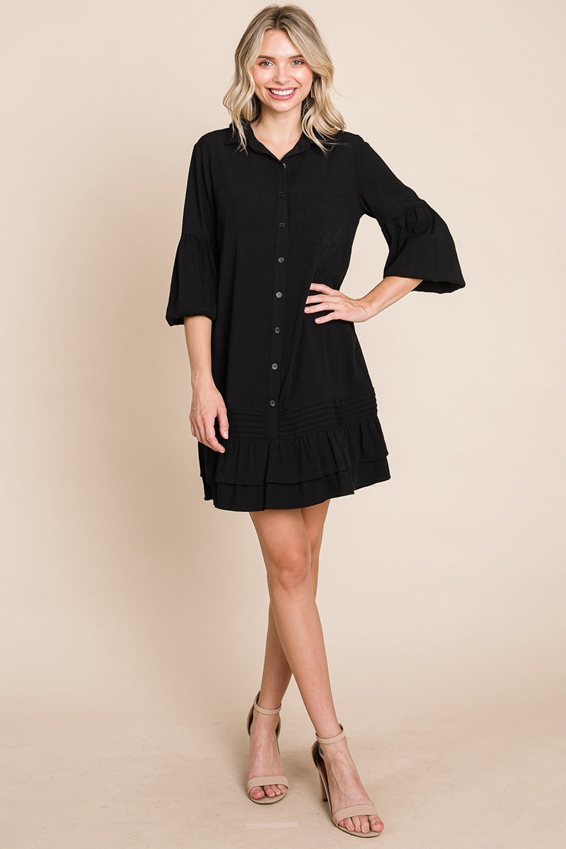 Collared Ruffled Hem Pintucked Shirt Dress | Apparel | Kitchen + Metal